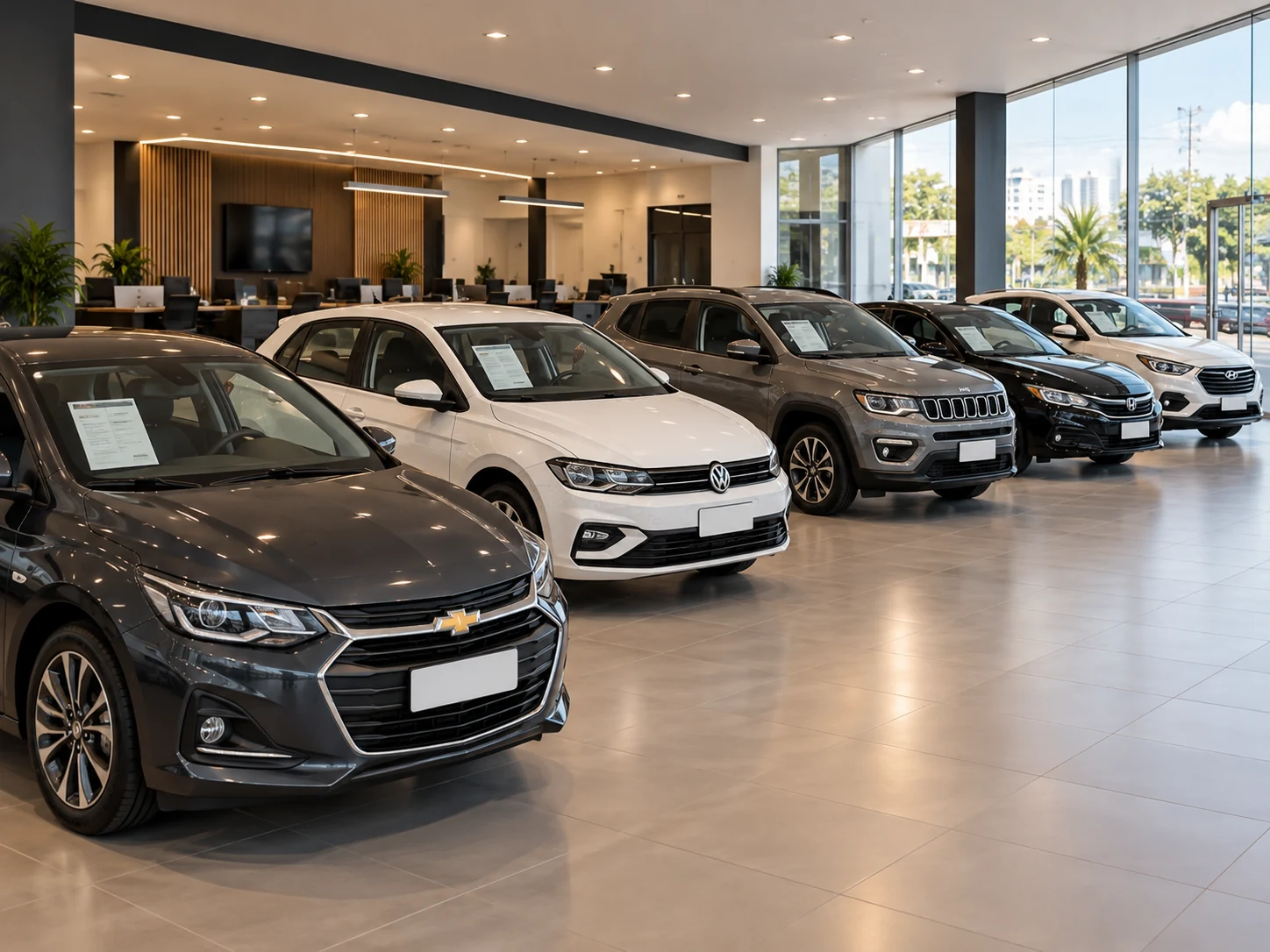 Showroom multimarcas com veículos em exposição